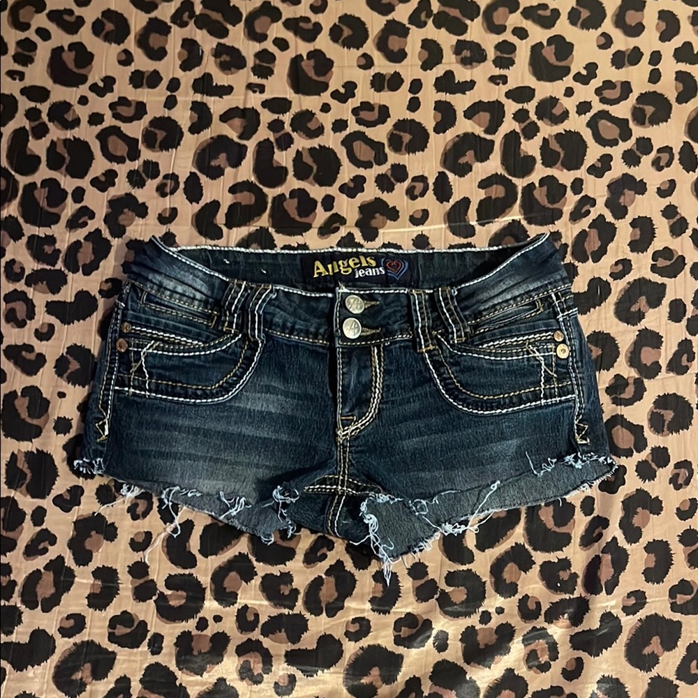 Angels Blue Jean Shorts with Distressed Hem